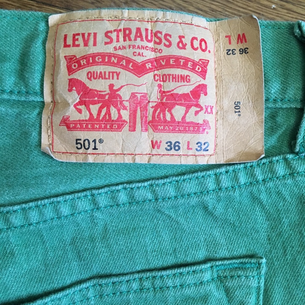 SOLD Levis 501 green button fly jeans 36 x 32 men - Picture 3 of 8